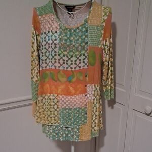 Multiples Orange and Green Patchwork Blouse